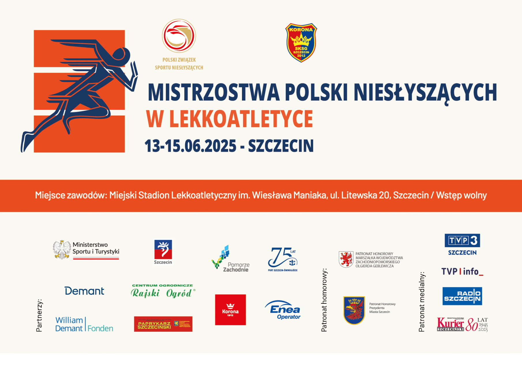 Na zdjęciu zapowiedź Mistrzostw Polski Niesłyszących w Lekkoatletyce w dn. 14-15.06.2025